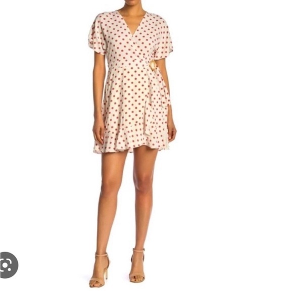 J.O.A wrap mini V-neck polka dots dress size :M - Picture 2 of 16